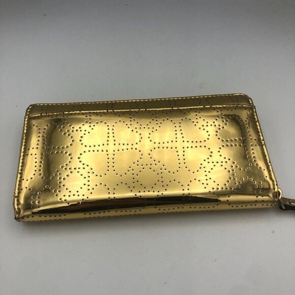 Kate Spade Womens Wallet Zip Around Shiny Metallic Gold Heart Print - Picture 4 of 10